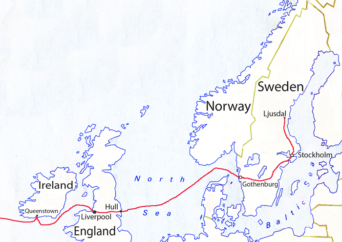 Jonas' emigration route Jonas' emigration route
